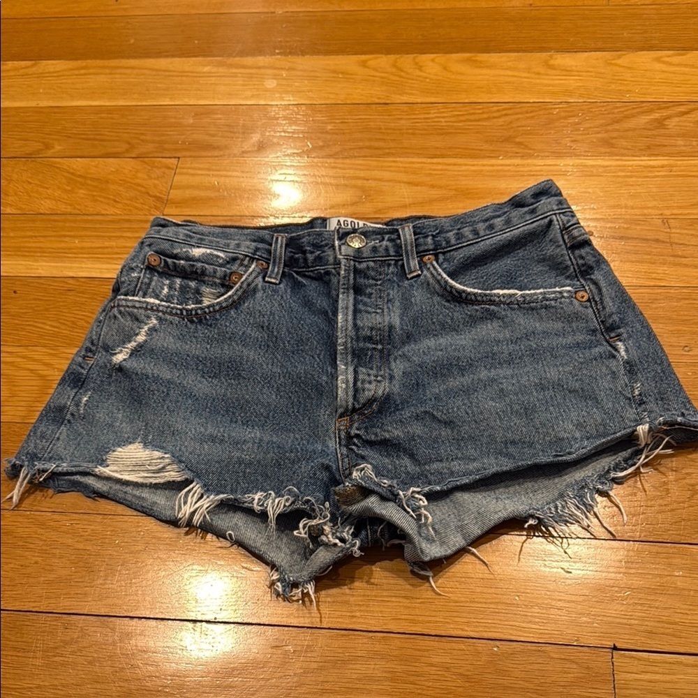 AGoldE  button fly distress Jean shorts  size 25 .